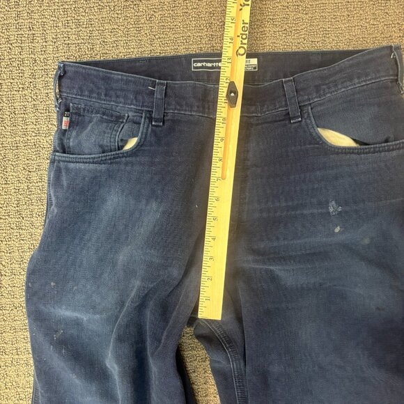 Carhartt FR Jeasn Pants 34X29  Loose Fit Mid Rise Faded Blue Trashed Distressed - Picture 5 of 9